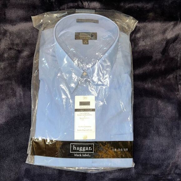 Haggar Other - Haggar Men’s 18 34/34 Classic Poplin Button Down Dress Shirt‎ Blue Long Sleeve